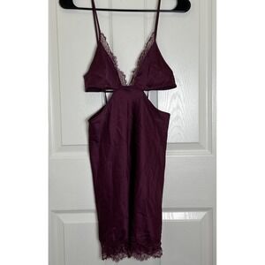 Victoria's Secret Lace & Satin Cut-Out Slip Gown XS Chemise Lingerie Sexy Maroon